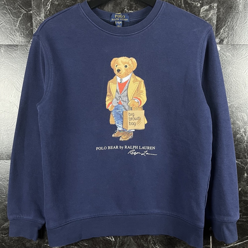 Polo Ralph Lauren Boy's Blue Polo Bear Fleece Sweatshirt Large (Women's Small)